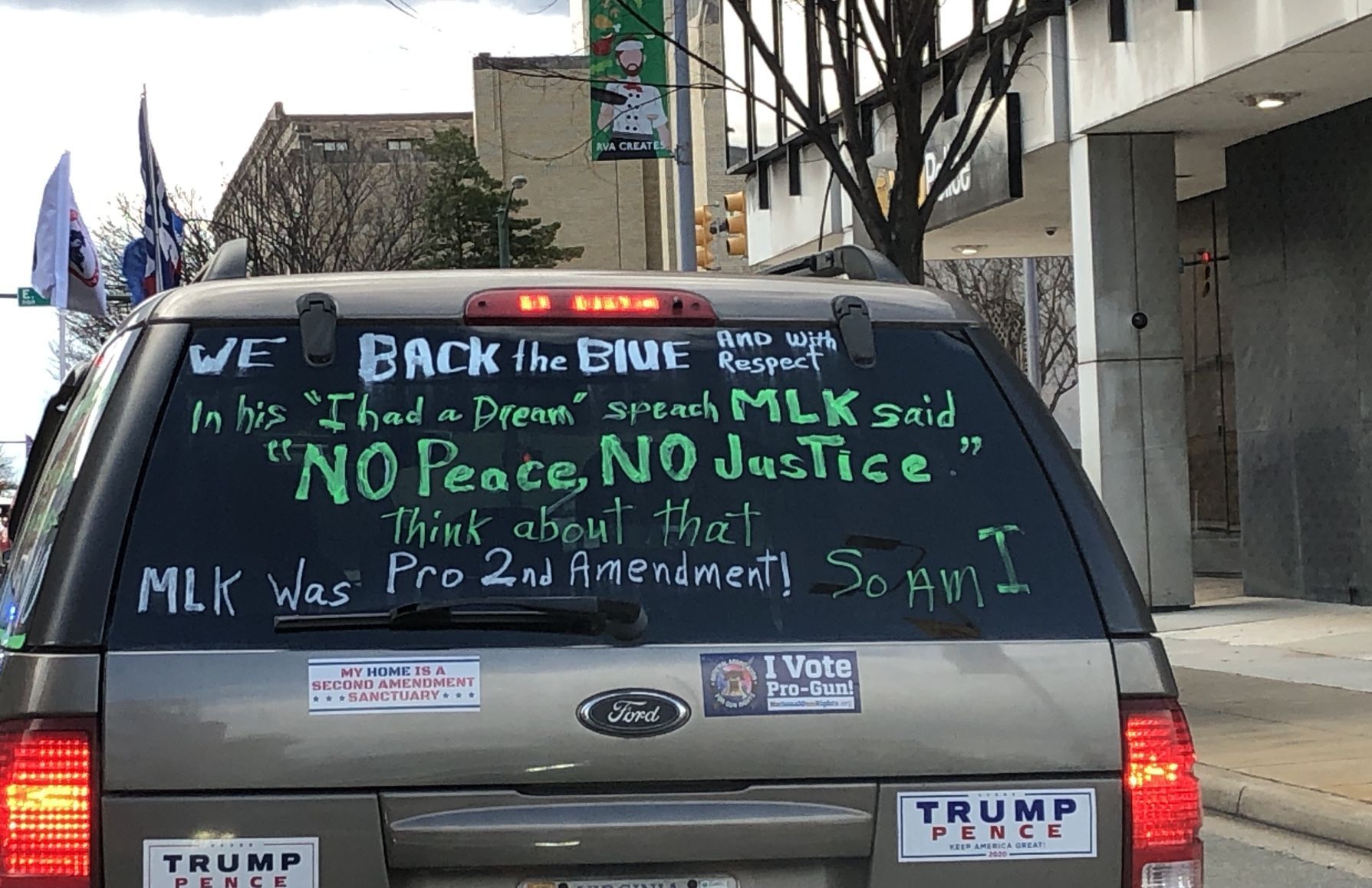 A car in downtown Richmond for car rally demonstrations Monday.
